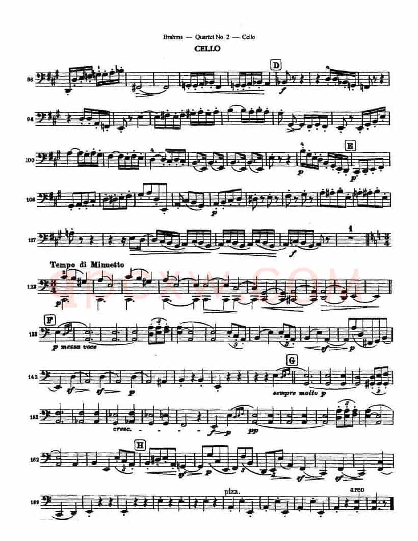 勃拉姆斯《Quartet No.2》Op.51（大提琴谱）