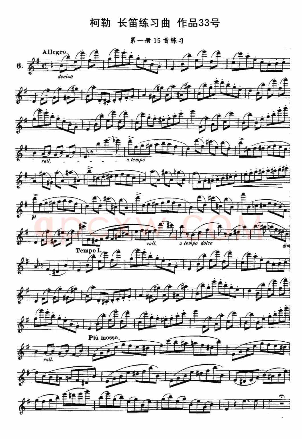 柯勒长笛练习曲作品33号（第一册）（6）