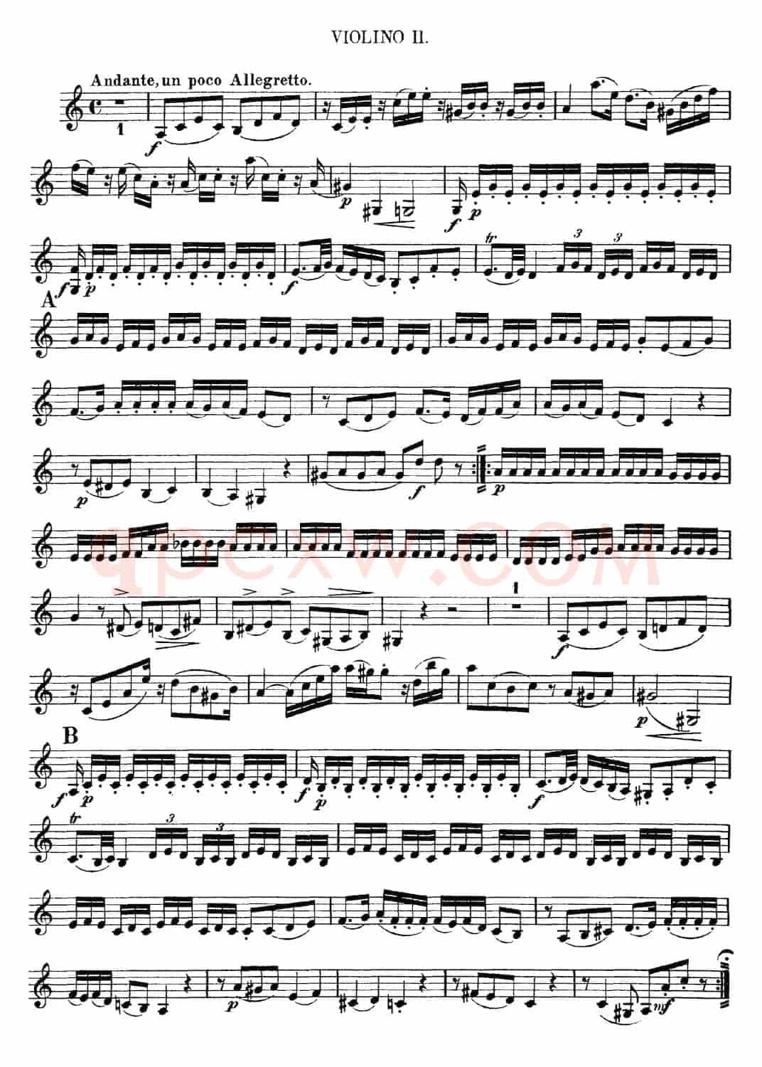 Mozart《Quartet No.5 in F Major,K.158》（Violin 2分谱）