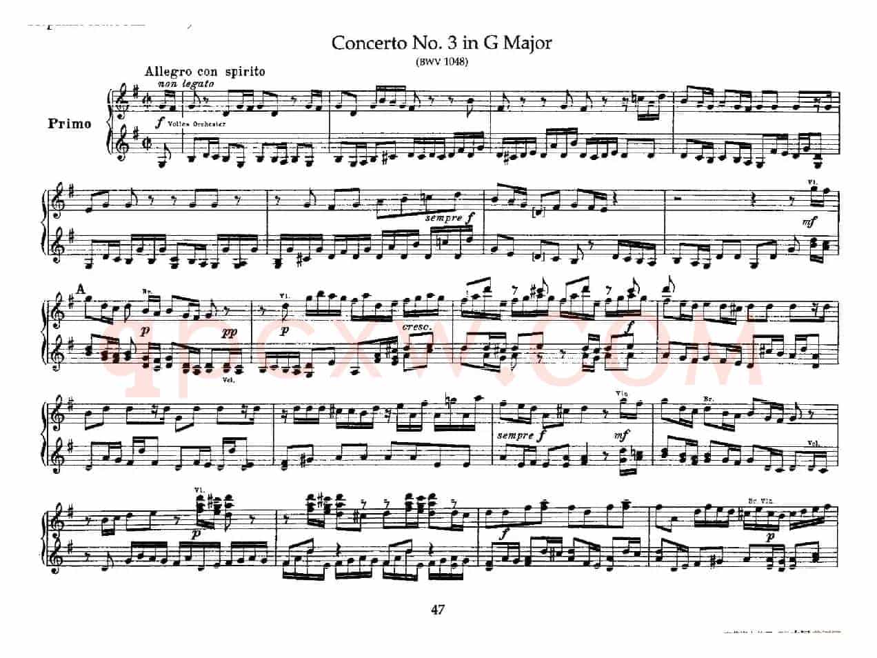 Brandenburg Concerto No.3 in G Major BWV.1048（G大调第三勃兰登堡协奏曲·四手联弹版）