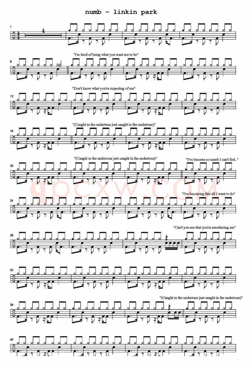 爵士鼓谱：Numb Linkin Park