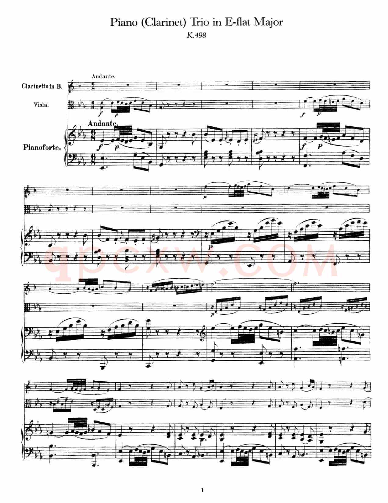 Piano Trio no.2 in E-flat Major K.498(降E大调钢琴三重奏)