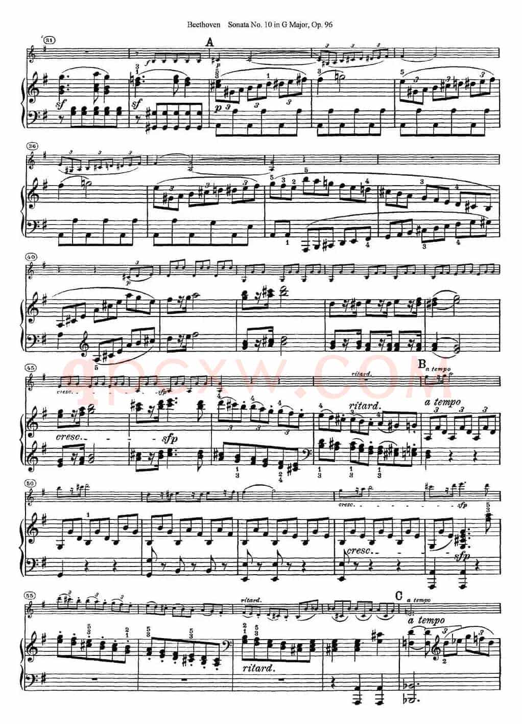 Violin Sonata No.10 in G Major Op.96（小提琴+钢琴伴奏）