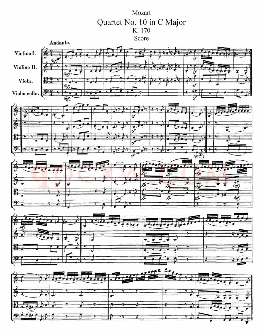 Mozart《Quartet No.10 in C Major,K.170》（总谱）