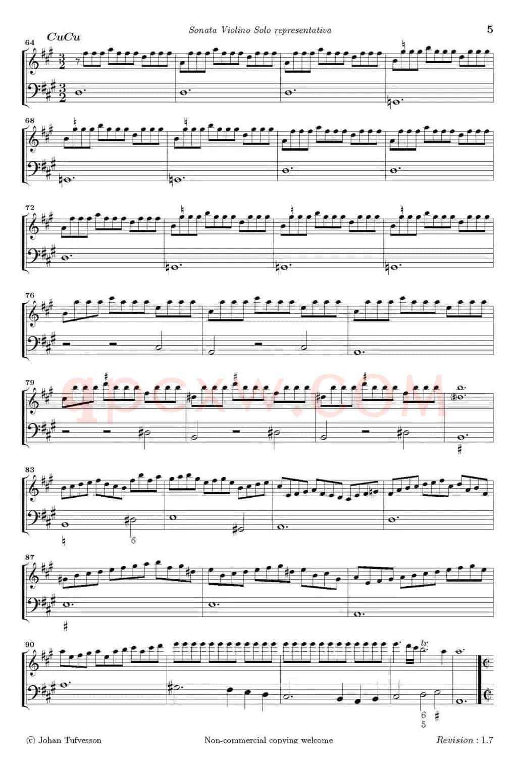 Sonata Violino Solo representativa(Violino+Basso Continuo)