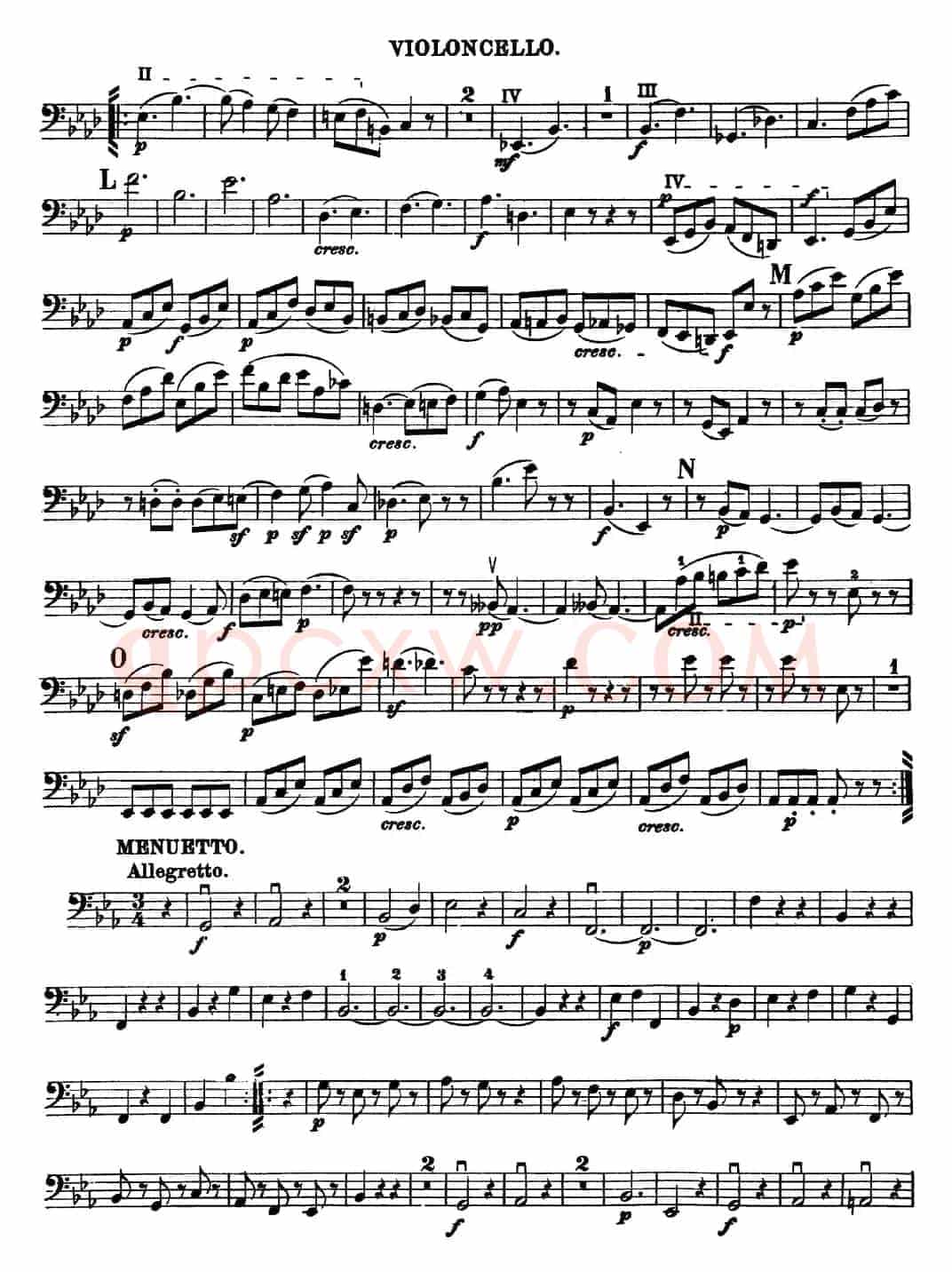 Mozart《Quartet No.16 in Eb Major,K.428》（Cello分谱）